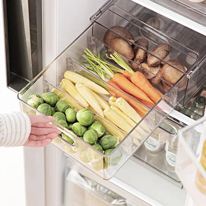 Storage Bottles Box Transparent Freezer Vegetable Divider Container Kitchen Cabinet Organizer Pantry Holder PET Refrigerator Drawer Food