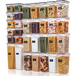 Botellas de almacenamiento BPA Catánea de cocina de plástico gratis y organización de despensa con tapas para cereales El azúcar de harina de alimentos secos incluye 32 etiquetas