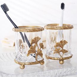 Bouteilles de rangement en laiton en verre seau porte-stylo tasse de brosse cosmétique Bouteille de brosse à la maison Organisateur de bureau Jar décoratif