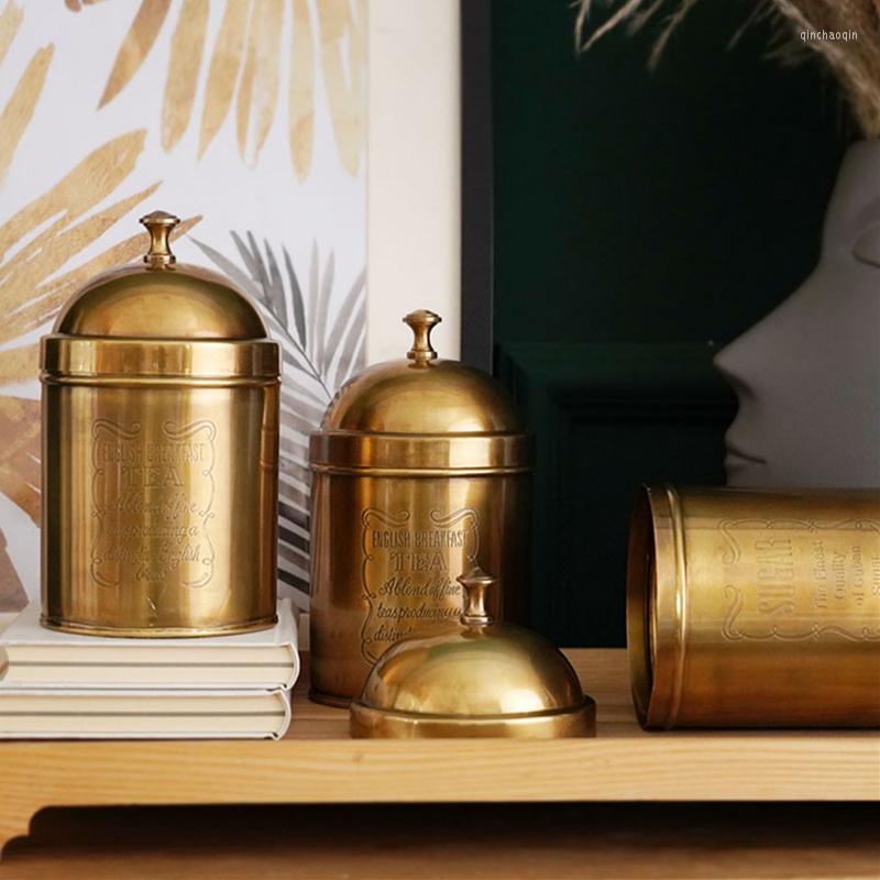 Storage Bottles Brass Vintage Jar Handmade Tea Coffee Beans Sugar Containers With Lid Home Decoration Kitchen Food Pots Set