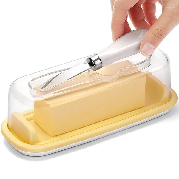 Bouteilles de rangement Plat de beurre avec couvercle et couteau à fromage carré