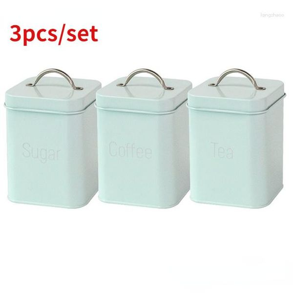 Bouteilles de stockage peut caddy bocs de lait couvercle couverte à thé à thé à thé à thé Cyan-bleu scellé avec de la poudre blanche crémeuse 3pcs / réglage du bol sucre