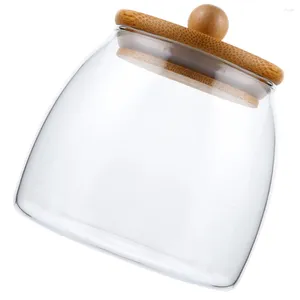 Botellas de almacenamiento recipiente de caramelo bola de madera jarro de vidrio condimento de boda frascos de avena con tapas contenedores de bambú azúcar azúcar
