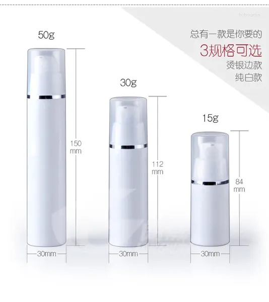 Capacité de bouteilles de rangement 50 ml 30pcs Bouteille de lotion de pompe à vide sans air blanche sans air utilisée pour le récipient cosmétique