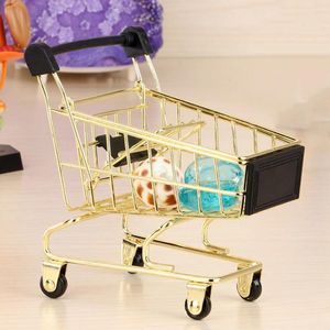 Opslagflessen Winkelwagen Mand Trolley Model Gouden Decor Decoratief Winkelen Speelgoed Tafeldecoratie Schoonheid Sponshouder