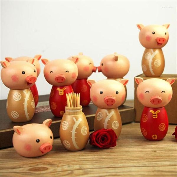 Bouteilles de stockage dessin animé mignon petit cochon cure-dents bocal créatif porte-noix en bois artisanat maison cuisine décorations de table fournitures