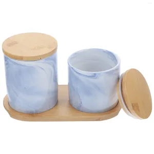 Bouteilles de stockage en céramique pot hermétique en vrac porte-thé conteneur pour chien nourriture cuisine peut bambou fournitures pour la maison étain bonbons ustensile décor