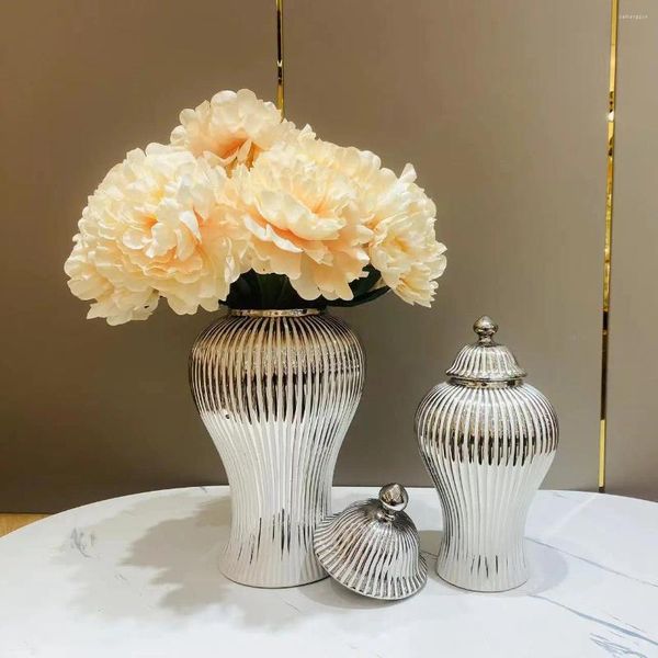 Bouteilles de stockage réservoir de galvanoplastie en céramique avec couvercle, Vase à fleurs de Style européen, décoration artisanale, conteneur de bureau