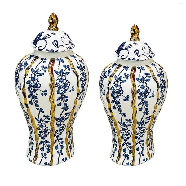 Botellas de almacenamiento Flor de cerámica Ornamento Disposición floral Frasco de jengibre de porcelana para la mesa de escritorio de gabinete de entrada