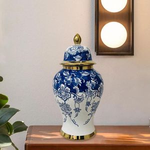 Bouteilles de rangement vase de fleurs en céramique traditionnelle avec collection de couvercle pot en porcelaine bleu et blanc pour les mariages de fête de bureau à domicile