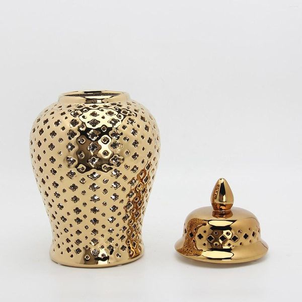 Botellas de almacenamiento Jarrón de jengibre de cerámica Adorno Florero con tapa para decoración de sala de estar