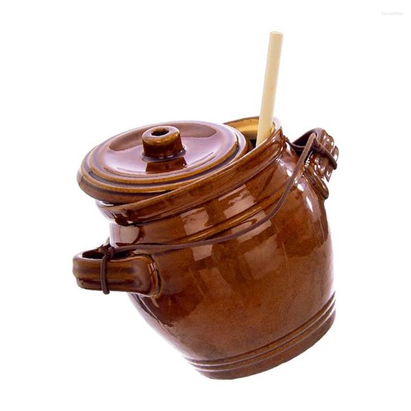 Bouteilles de stockage Pot de cornichon en céramique Pot de haricots traditionnel international avec couvercle conteneurs de cornichons à auto-pression bouteille de brassage de cuisine