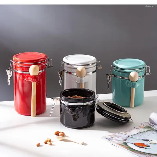 Bouteilles de rangement réservoir scellé en céramique avec couverture de cuisine contenant de la cuisine alimentaire lait en poudre à café de café à thé