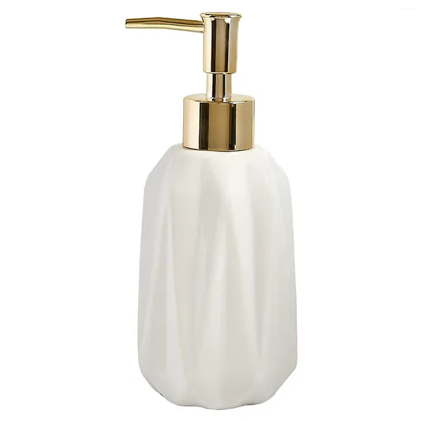 Botellas de almacenamiento dispensador de jabón de cerámica de 10 oz con la mano con la bomba recargable de plato y loción líquido para el baño (blanco)