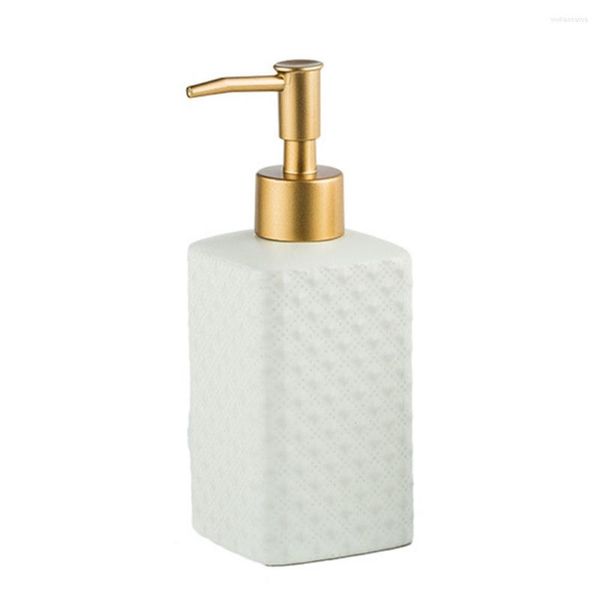 Botellas de almacenamiento Dispensador de jabón de cerámica Loción líquida para lavado de manos recargable con delicado relieve vintage para baño o cocina (blanco)