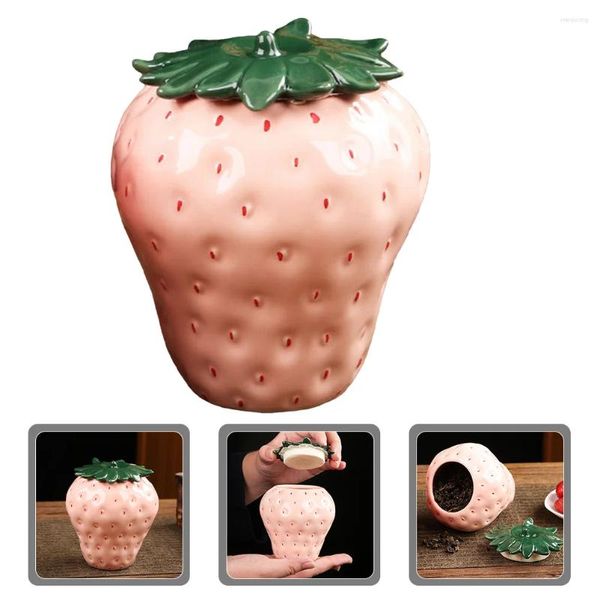 Bouteilles de stockage boîte à thé en céramique fraise Pot en vrac Pot de bureau conteneur accessoire