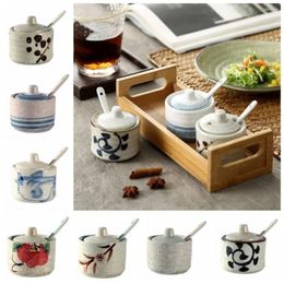 Bouteilles de rangement en céramique Jar de sel avec couvercle Multifonction Spice Organizer pots faciles à nettoyer pour les condiments de sauvegarde des ustensiles de cuisine