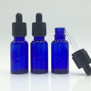 Bouteilles de stockage Flacon compte-gouttes à l'épreuve des enfants 30 ml verre bleu 10 ml 15 ml 50 ml E liquide tuyau de tête en caoutchouc noir