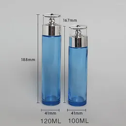 Botellas de almacenamiento China Factory Vacá Glass Perfume Bottle 120 ml Embalaje de tóner azul en caldo