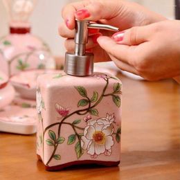 Bouteilles de stockage Distributeur de savon à main floral antique chinois Haut de gamme Céramique 410 ml Conteneur de shampoing Huile essentielle réutilisable antidérapante