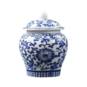 Bouteilles de rangement chinois bleu et blanc en céramique vitrée vertigineuse de gingembre en porcelaine de porcelaine avec couvercle délicat