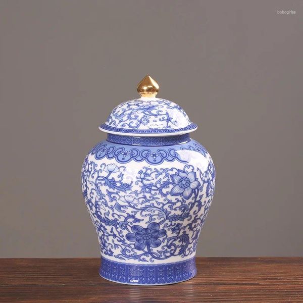 Bouteilles de stockage, bocaux chinois en porcelaine bleue et blanche, pour la maison, bonbons, noix, grains de café, scellés, ornement artistique en céramique, conteneurs alimentaires