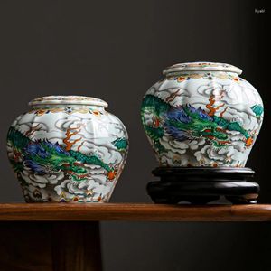Opslagflessen Chinese keramische thee caddy longteng patroon decoratie snoeppot vochtbestendige koffiebonen en noten doos huis