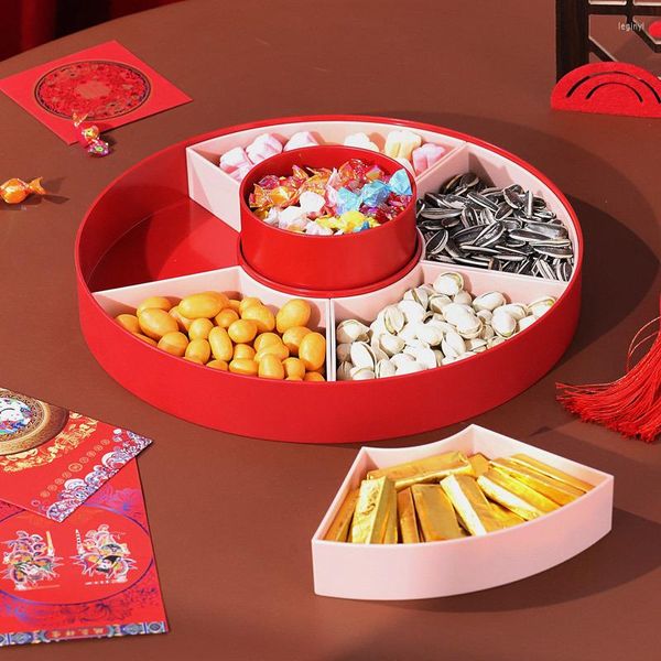 Bouteilles de stockage chinois rouge maison plateau de fruits avec couvercle boîte séchée étanche à l'humidité salon décoration écrou accessoires de mariage