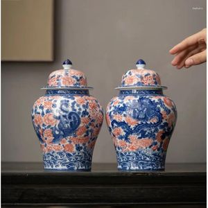 Opslagflessen Chinese Stijl Blauw Wit Porseleinen Potten Thuis Verzegelde Theebus Desktop Decoratie Praktische Container