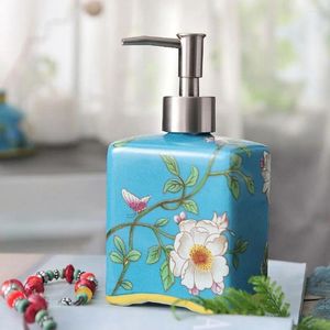 Botellas de almacenamiento Dispensador de jabón de manos de estilo chino Recargable Vintage Champú Contenedor Extraíble Floral Porcelana Cerámica Botella Cocina