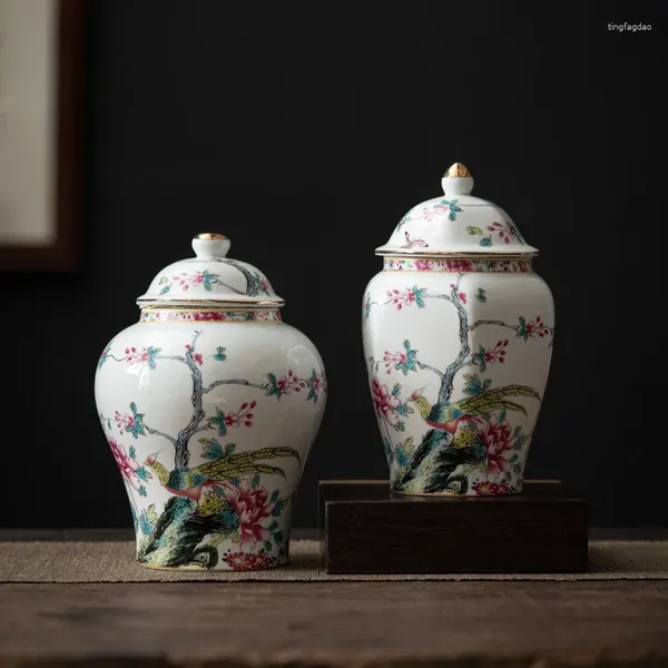 Bouteilles de stockage Style chinois rétro thé Caddy ménage pots en céramique scellés avec couvercle récipient blanc