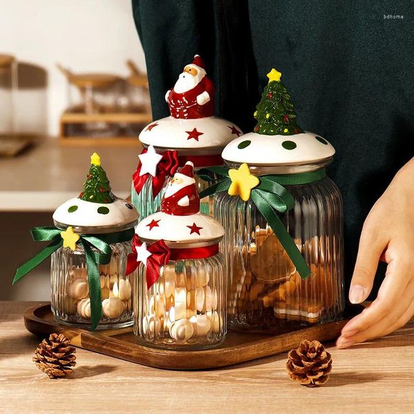 Bouteilles de rangement Christmas Cookie Cookie Jar Santa Claus Snowman Elfe Chocolate Tank Aliments Récipient d'assaisonnement