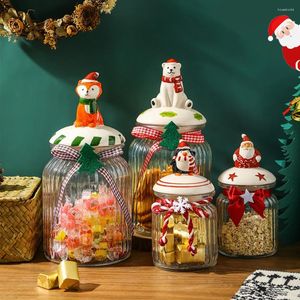 Opslagflessen Kerst Candy Jar Glass Voedingsfles Gedroogd fruit met deksel Europese Romeinse Sugar Container Set Snack Afgedicht tank Gift