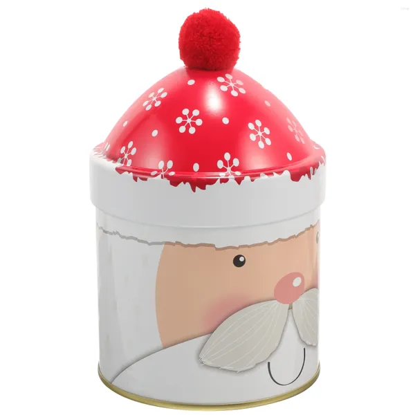 Botellas de almacenamiento Navidad Candy Jar Santa Red Hat Tapa Metal Cookie Air Tight Coffee Shape Can