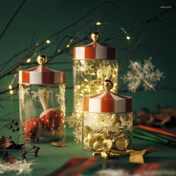 Botellas de almacenamiento Regalo de Navidad Decoración Botella Tarro Creativo Carrusel Comida Vidrio Galletas Dulces