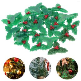 Bouteilles de rangement Noël Micro Paysage Arbres Décoration Feuilles de Houx Ornements Mini Résine Baies Embellissements Décors Couronne Verte