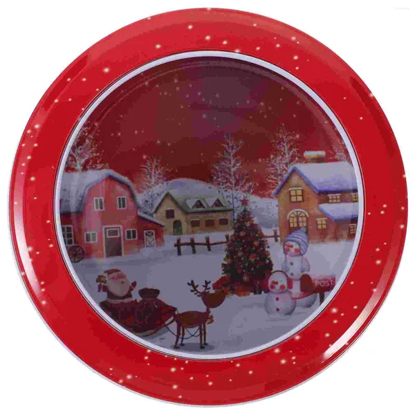 Bouteilles de rangement Boîte de Noël Boîte bijoux Cookie Cookie Tins with lind cackers conteneurs décor bot rond Candy Holder