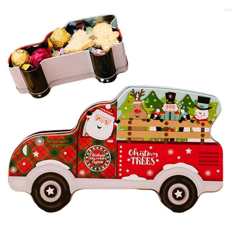 Bouteilles de stockage boîtes en fer blanc de noël, boîtes de bonbons, biscuits, conteneur en métal en forme de camion, fête en étain