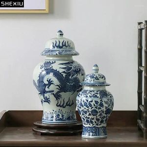 Bouteilles de rangement classiques en porcelaine bleu et blanc pot général en céramique de bonbons de bonbons