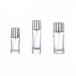 Botellas de almacenamiento Botella transparente Empacaje de vidrio Perfume 20ml 30ml 50ml 10 piezas de forma redonda Parfum Bomba de pulverización de plateado Cosmética Vials de niebla cosmética