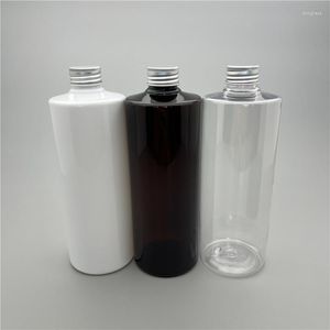 Botellas de almacenamiento Marrón claro Blanco 400 ML X 15 Tapón de rosca de aluminio vacío Cosmético Plástico Embalaje para el cuidado personal Hombro plano