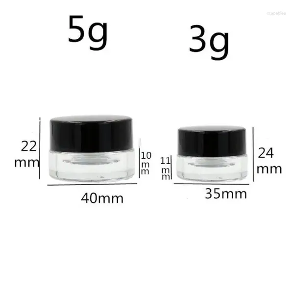 Bouteilles de stockage Bouteille de pot de crème pour les yeux clair 3g 5g Conteneur à lèvres en verre vide Pots d'échantillons cosmétiques à large bouche avec capuchon noir SN790