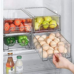 Bouteilles de stockage Tiroirs de réfrigérateur transparents Tirez Empilable Réfrigérateur Tiroir Organisateur Bin Pantry Box Conteneurs alimentaires en plastique pour la cuisine