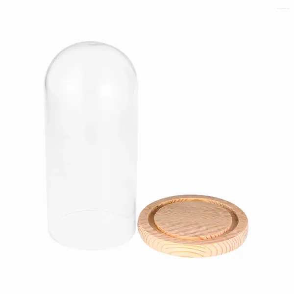 Botellas de almacenamiento Clear Galss Dome Cloche con base de madera Tay Handle Bell Jar Cake Display Case Mesa central para pastelería Caja de vidrio