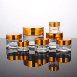 Bouteilles de rangement en verre transparent en verre contenant cosmétique 5-100g pots en argent en or bouteille de couvercle maquillage
