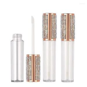 Bouteilles de rangement tube de brillant à lèvres transparent 5 ml vide rond rond au couvercle de diamant coloré voyage en plastique rechargeable bouteille cosmétique emballage