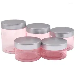 Botellas de almacenamiento Clear Pink Cream Cream Controladores Controladores Matte Tapa de plata recargable Jares cosméticos de plástico vacío 100ml 120ml 150ml 200 ml