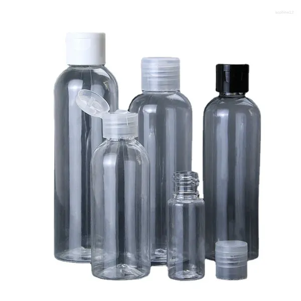 Bouteilles de stockage Bouteille en plastique transparent vide rechargeable noir blanc couvercle rabattable 100 ml 120 ml 150 ml 200 ml 250 ml emballage cosmétique toner