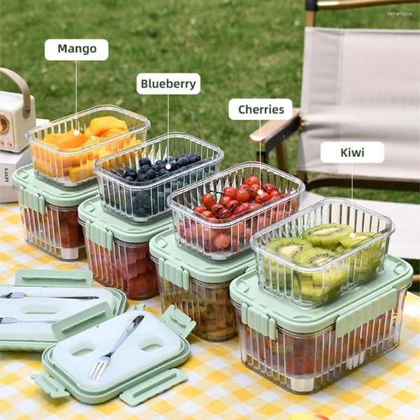 Bouteilles de rangement boîte en plastique transparent préservation du bœuf fruit organisateur de camping extérieur réfrigérateur cuisine aliment
