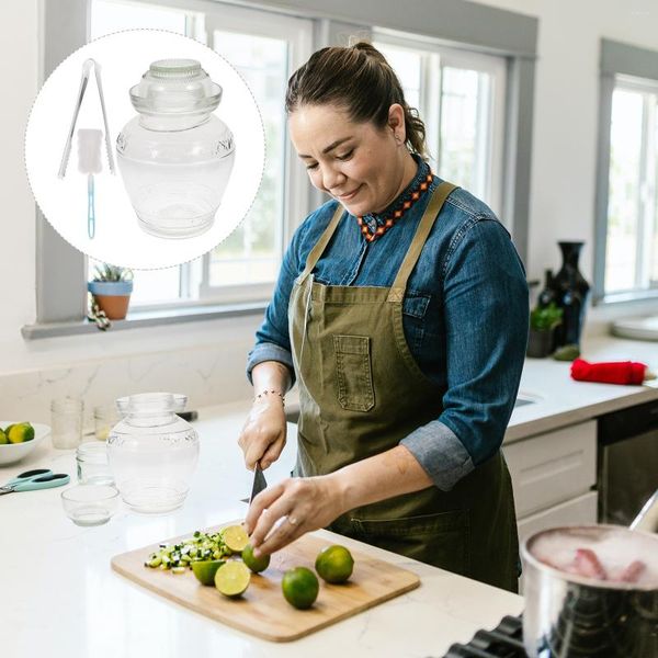 Bouteilles de stockage récipient en plastique Transparent Pot de cornichon en verre couvercle hermétique Transparent grande capacité alimentaire scellé peut Pot de légumes